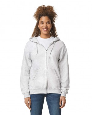 Ash Women's Gildan 18600 Full Zip Hoodie Sweatshirt | RHYJ63054