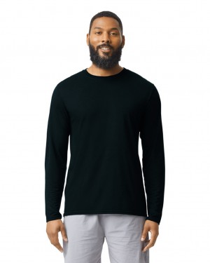 Black Men's Gildan 42400 Long Sleeve T-Shirts | LAUE32198