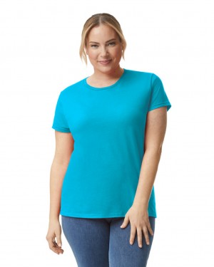 Caribbean Blue Women's Gildan 880 T-Shirts | DANE64029