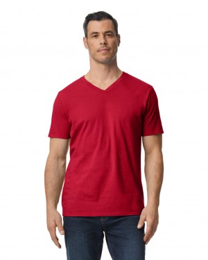 Cherry Red Men's Gildan 64V00 V-Neck T-Shirts | NLSI60498