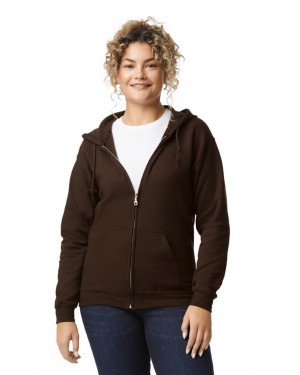 Dark Chocolate Women's Gildan 18600 Full Zip Hoodie | OMKA32814