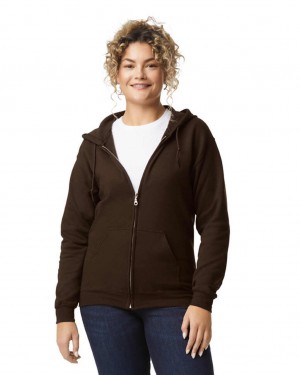 Dark Chocolate Women's Gildan 18600 Full Zip Hoodie Sweatshirt | VBTE91084