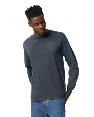 Dark Heather Men's Gildan 2400 Long Sleeve T-Shirts | HDPZ18456