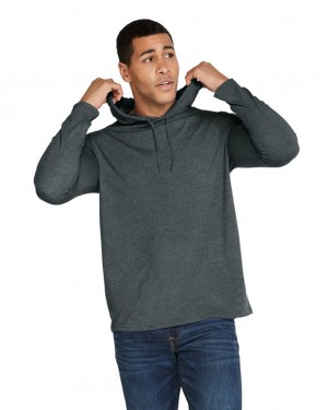 Dark Heather Men's Gildan 987 Long Sleeve Hoodie | WBGT84673