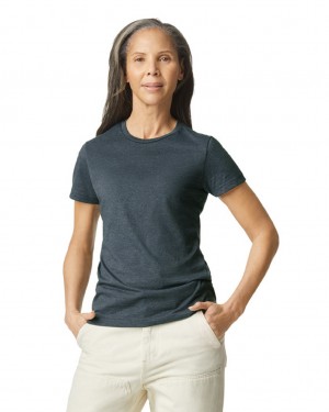 Dark Heather Women's Gildan 64000L T-Shirts | TJVZ30621