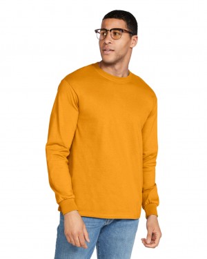 Gold Men's Gildan 2400 Long Sleeve T-Shirts | HIMC01527