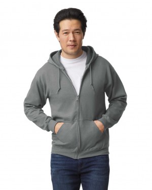 Graphite Heather Men's Gildan 18600 Full Zip Hoodie Sweatshirt | YAKJ92308