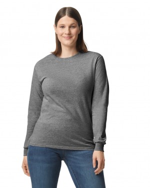 Graphite Heather Women's Gildan 5400 Long Sleeve T-Shirts | LROC70829