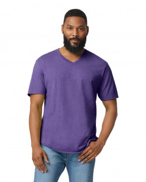 Heather Purple Men's Gildan 64V00 V-Neck T-Shirts | UQOE45079