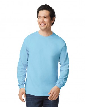 Light Blue Men's Gildan 2400 Long Sleeve T-Shirts | QZTU68152