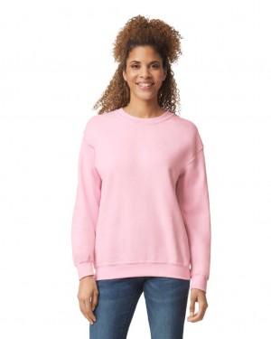 Light Pink Women's Gildan 18000 Crewneck Sweatshirt | TAJU89061