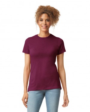 Maroon Mist Women's Gildan 67000L CVC T-Shirts | WYIX17352