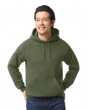 Military Green Men's Gildan 18500 Hoodie Sweatshirt | SPUI83074