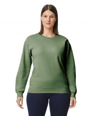 Military Green Women's Gildan SF000 Midweight Fleece Crewneck Sweatshirt | QCDN80657