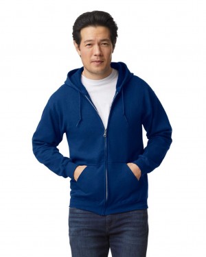 Navy Men's Gildan 18600 Full Zip Hoodie Sweatshirt | EVSR05827