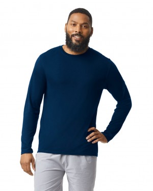 Navy Men's Gildan 42400 Long Sleeve T-Shirts | FAOJ71043