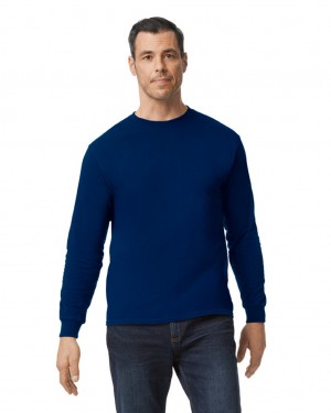 Navy Men's Gildan 5400 Long Sleeve T-Shirts | QPDI21834