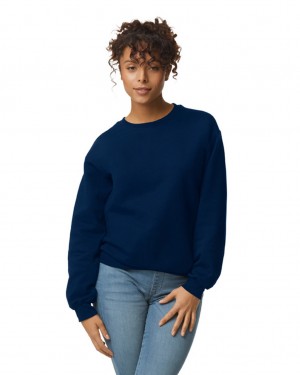 Navy Women's Gildan 12000 Crewneck Sweatshirt | WTGH63975