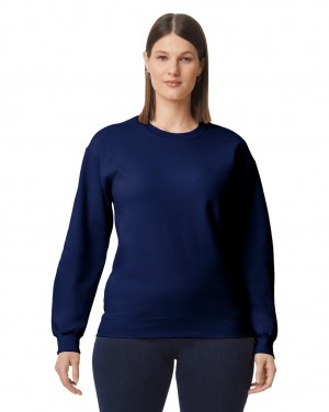 Navy Women's Gildan SF000 Midweight Fleece Crewneck Sweatshirt | MVYJ45692