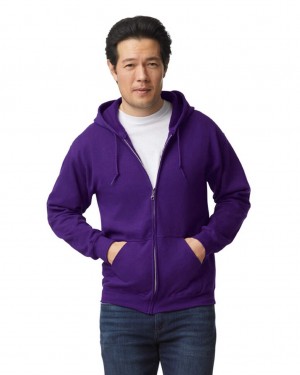 Purple Men's Gildan 18600 Full Zip Hoodie Sweatshirt | ZUWX59018