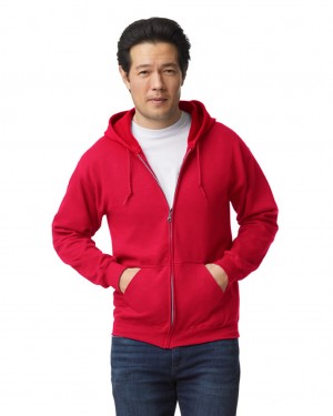 Red Men's Gildan 18600 Full Zip Hoodie | ZMHU17258