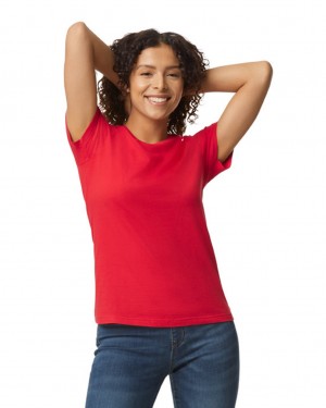 Red Women's Gildan 65000L Midweight T-Shirts | IHEA58241