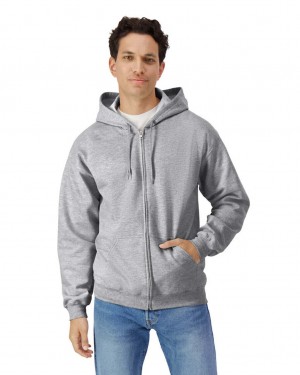 Ring Spun Sport Grey Men's Gildan SF600 Midweight Fleece Full Zip Hoodie | RLWO15367