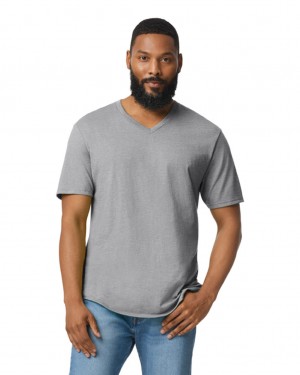 Ring Spun Sport Grey Men's Gildan 64V00 V-Neck T-Shirts | JKYE05837