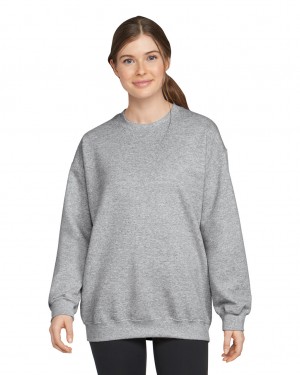 Ring Spun Sport Grey Women's Gildan SF000 Midweight Fleece Crewneck Sweatshirt | LOZJ84605