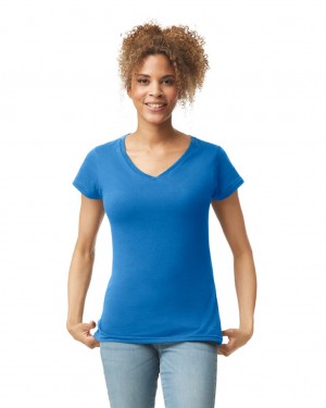 Royal Women's Gildan 64V00L V-Neck T-Shirts | RHCO97562