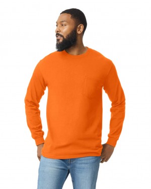 S Orange Men's Gildan 2410 Long Sleeve with Pocket T-Shirts | XDYM89435