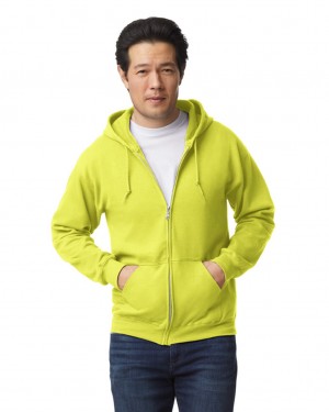 Safety Green Men's Gildan 18600 Full Zip Hoodie | ZYUM10754