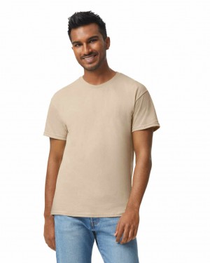 Sand Men's Gildan 5000 T-Shirts | KJEQ18604