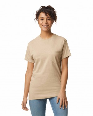 Sand Women's Gildan 2300 with Pocket T-Shirts | RXPN06289