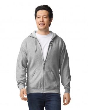 Sport Grey Men's Gildan 18600 Full Zip Hoodie Sweatshirt | MVGQ38512