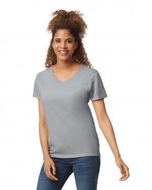 Sport Grey Women's Gildan 5V00L V-Neck T-Shirts | OCVI32690