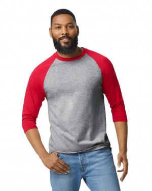 Sport Grey / Red Men's Gildan 5700 3/4 Raglan T-Shirts | JCYS94682