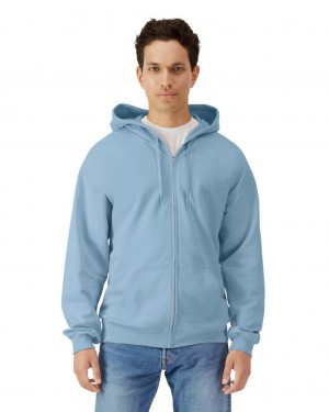 Stone Blue Men's Gildan SF600 Midweight Fleece Full Zip Hoodie Sweatshirt | SNAJ40391