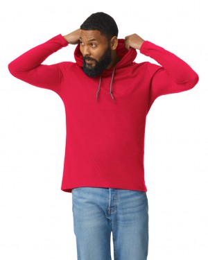 True Red Men's Gildan 987 Long Sleeve Hoodie T-Shirts | KERW67203