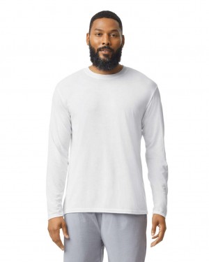 White Men's Gildan 42400 Long Sleeve T-Shirts | QECG90465