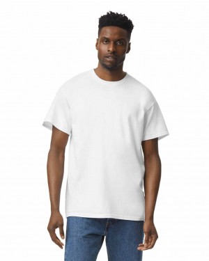 White Men's Gildan 5000 T-Shirts | UKTR73405