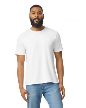 White Men's Gildan 64000 T-Shirts | JKCL61035