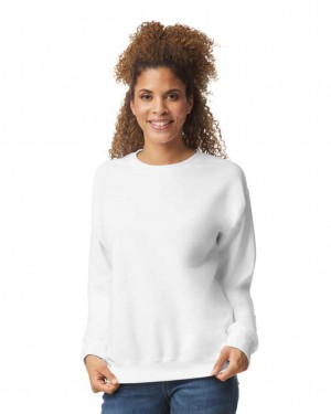 White Women's Gildan 18000 Crewneck Sweatshirt | NREH73649