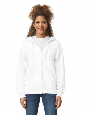 White Women's Gildan 18600 Full Zip Hoodie Sweatshirt | PCIB36140