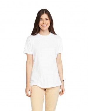 White Women's Gildan 67000L CVC T-Shirts | KTPA25763