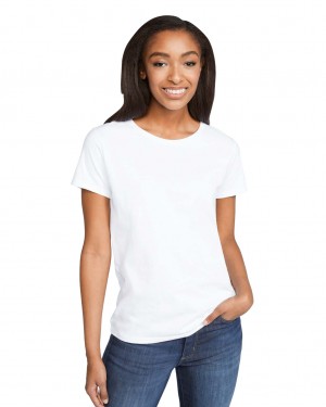 White Women's Gildan 880 T-Shirts | NLTV32176