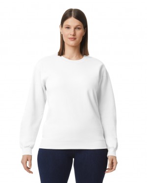 White Women's Gildan SF000 Midweight Fleece Crewneck Sweatshirt | DUJS47632