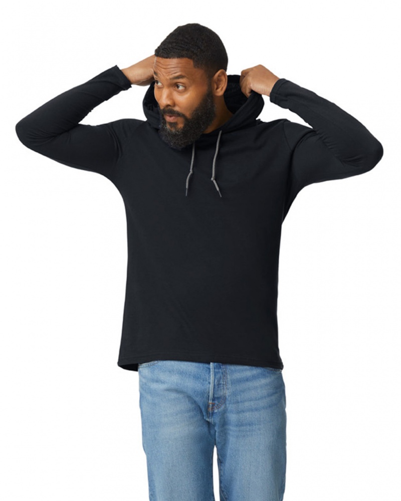 Black Men\'s Gildan 987 Long Sleeve Hoodie | JIZL98736