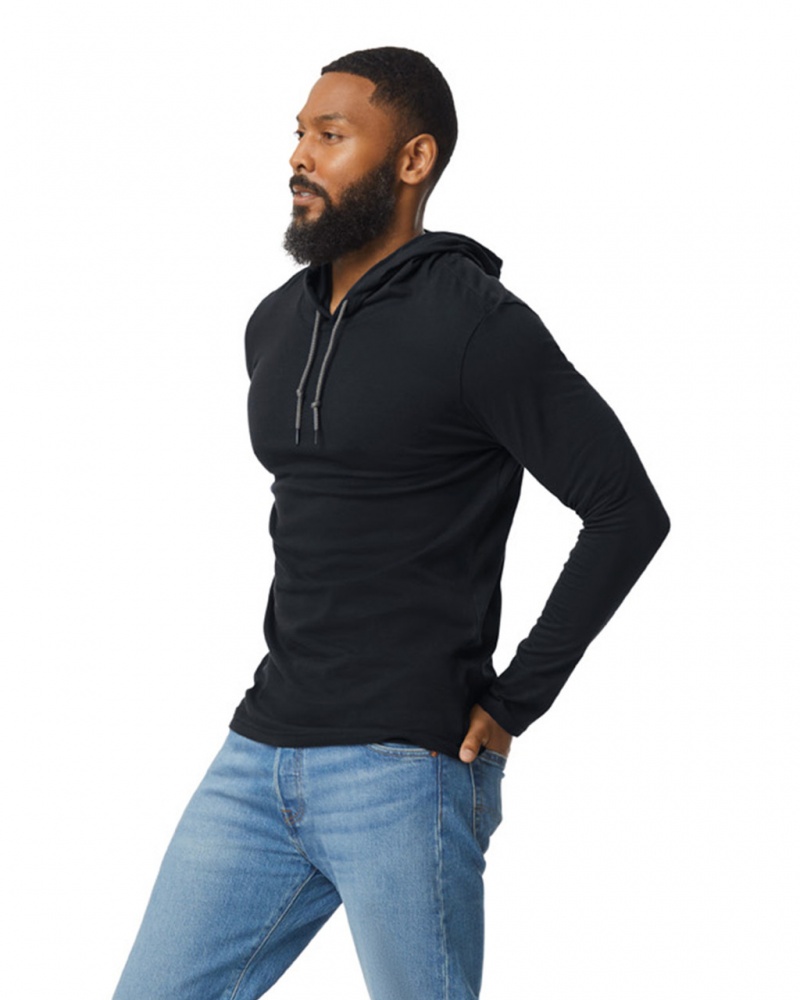 Black Men's Gildan 987 Long Sleeve Hoodie T-Shirts | LCOX68291