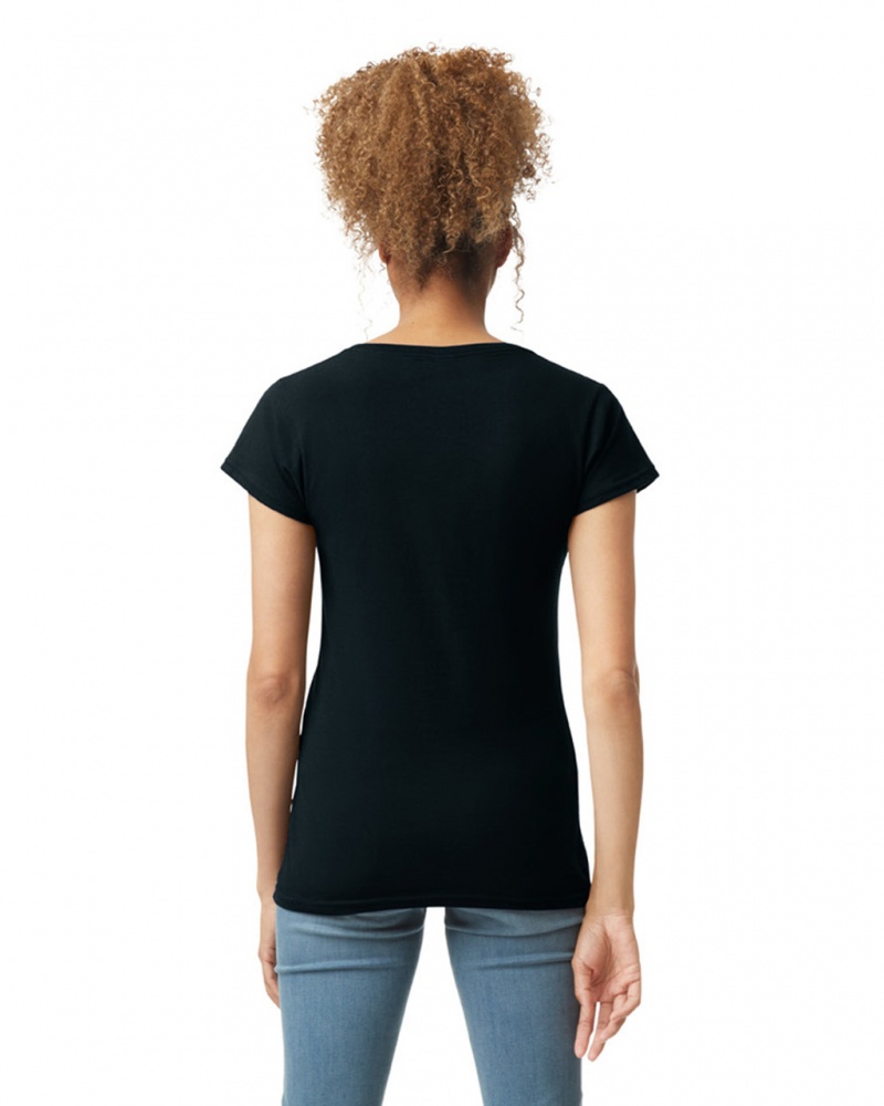 Black Women's Gildan 64V00L V-Neck T-Shirts | HTAZ49827